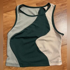 SHEIN Forest Green & Cream Ribbed Colorblock Crop Tank